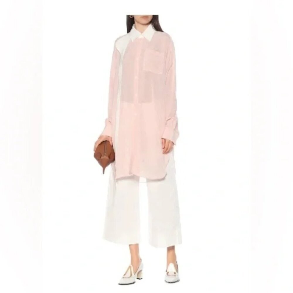 Authentic Loewe Pink Oversized Button Down High Low Shirt Dress Size M NWT